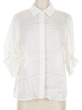 Naked Zebra Size M ~ 3/4 Ruched Sleeves Button-down Shirt Blouse Ivory Off White